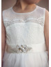 Ivory Lace Tulle Slit Back Flower Girl Dress